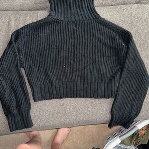 Elegant Black Ribbed Turtleneck Sweater